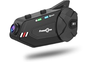 FreedConn Casque Bluetooth R1plus pour casque de moto – Casque Bluetooth 1080p 6 conducteurs 1000 m Systèmes de communication Bluetooth avec microphone perche et doux