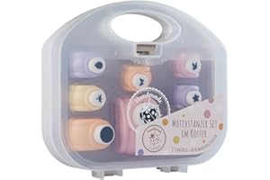 Lulubug Stanzer Set, 8 Motivstanzer, 3 Größen | stabiler Ausstanzer für Papier zum Basteln | mit Koffer, stanzt Papier bis 250 GSM, ideal für Scrapbooking, DIY, Einladungen