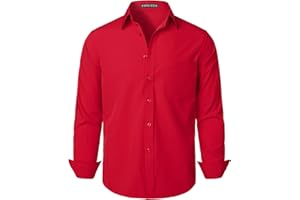 PARKLEES Men's Regular Fit Dress Shirt Solid Wrinkle-Free Long Sleeve Casual Business Button Up Shirts with Pocket