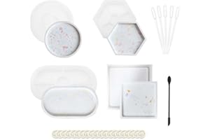 SVOCK 4PCS Silikonform Tablett Untersetzer, Gießformen Silikon Oval Rund Quadratisch Sechseckig, Silikonform Epoxidharz Set, Silikon Gießform Für Art Formen DIY Obst Tablett Basteln Home Dekoration