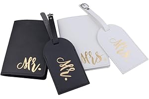Happyyami 2 S?tze MR MRS Porte-bagages en cuir et passeport en cuir 1lle de mariage Bagage ckanh?nger paire d'étiquettes d'identification pour mariage