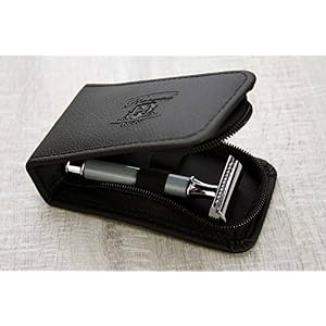 2 Piece Men's Shaving De Safety Razor in Grey Handle. Perfect for Deep Clean Shave. Comes in a Leather Zipper Pouch/Bag… - Image 3
