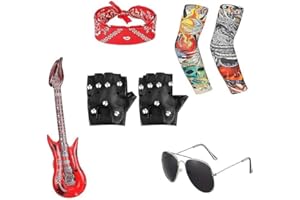 Fizzix 7PCS Rock Star Costume Set – Inflatable Guitar, Microphone, Glasses, and More, Ultimate Rock Star Fancy Dress Accessories for Halloween, Parties, and Cosplay