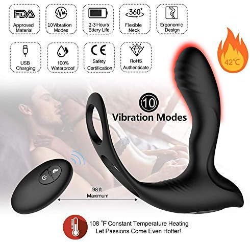 Vibrating Prostate Massager Anal Vibrator with Penis Ring Ball Ring Anal Sex Toys for Triple Stimulation Heating P Spot Vibrator Remote Controlled Adult Sex Toys For Men Masturbation and Women Couple