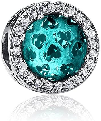 Radiant Hearts with Green Purple Crystal and Clear CZ925 Sterling Silver Bead Fits Pandora Charm Bracelet
