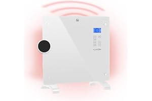Klarstein Norderney - Termoconvettore, Stufa Elettrica, Temperatura: 15 °-35 °C, Timer, Display Touch, Indicazione Temperatura, Pannello in Vetro, 1000W, Bianco