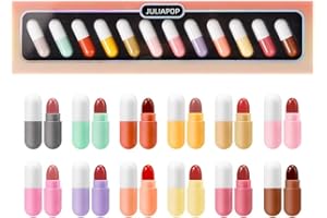HIROCK Mini lápiz labial de 12 colores, traje de lápiz labial en forma de cápsula, rico en colores, no es fácil tocar la taza, estuche de maquillaje adecuado para niñas