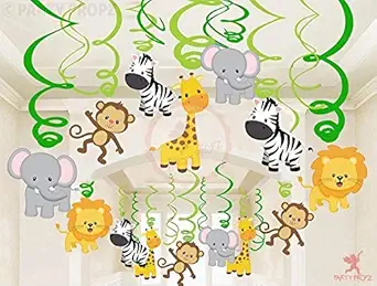 Party Propz Jungle Theme Decoration Swirls Hanging - 12Pcs Set for Safari Or Animal Theme Birthday Decorations/ Ceiling Hanging Decoration / Swirls for Birthday Decoration/ Wall Decoration