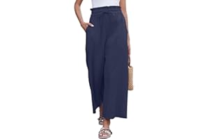 Yutdeng Pantaloni Lino Donna Estivi a Palazzo Elastico in Vita Alta Pantaloni Larghi Eleganti Pantaloni Gamba Larga Pantalone Casual da Spiaggia Leggeri con Coulisse e Tasche