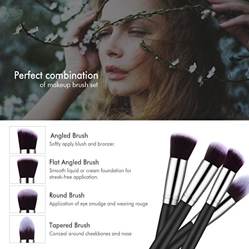 8pcs Make-up Pinselset & Gesichtsschwamm, Omorc Professioneller Kosmetik Set Satz Synthetisches Haar Pinselset Anzüge Gesichtspinsel Augenbrauen Schatten Cosmetic Foundation Concealer Bürsten für Berufsverfassungs oder Ausgangsgebrauch-Silber - 4