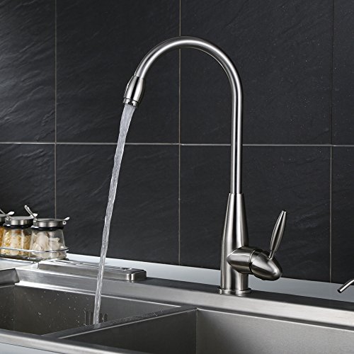 Homfa 360° schwenkbar Küchen Armatur Waschtischarmatur Küchenarmatur Spultischarmatur Wasserkran Wasserhahn Einhandmischer für Waschtisch Spültsich in Küchen Badzimmer WC Nickel Gebürstet - 2