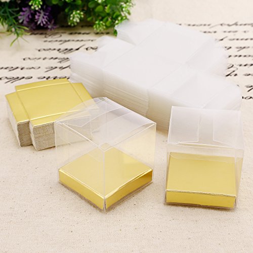 50 x Hochzeit Geburt Party Gastgeschenk Transparent Geschenkbox Kartonage Geschenkverpackung Bonboniere Box Geschenkschachtel Gift box Tischdeko 5*5*5cm - 5