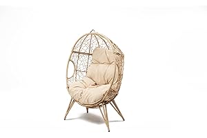 CONCEPT USINE | Fauteuil Oeuf sur Pieds Beige en Résine Noir Aspect Rotin | Design Jane | Structure en Acier | Coussin déperlant | Hamac Balançoire sur Pied terrasse Jardin Balcon | Résiste à l'eau