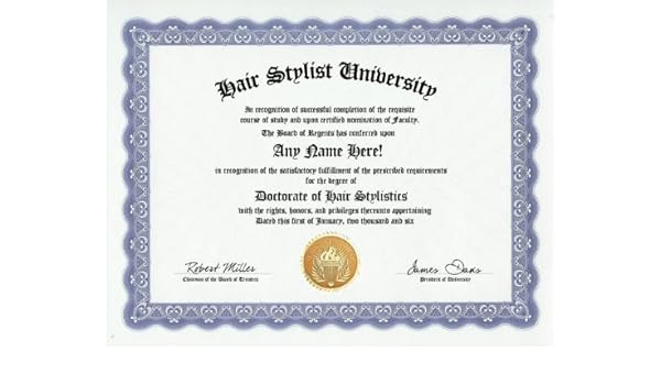Buy Hair Stylist Hairdresser Degree Custom Gag Diploma Doctorate