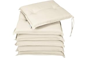 Detex Ensemble de 6 Coussins Boston de Chaise de Jardin Crème Coussin de siège de Jardin en Polyester intérieur extérieur