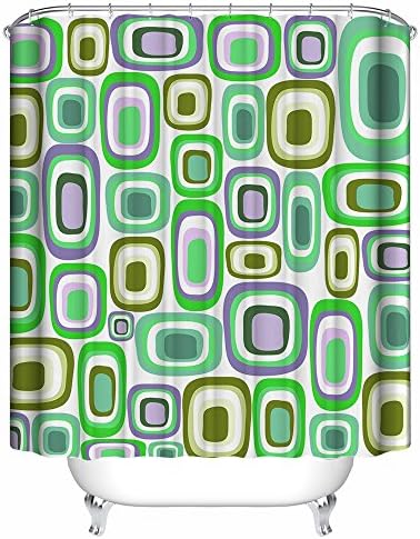 LINGCURTAIN 72" x 72" Shower Curtain Liner Squares Geometric Print Fabric for Decorative Bathroom Curtains, Green White Pink