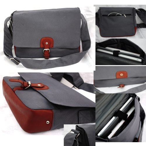 L&X Canvas-Schultertasche, für Apple Macbook Pro (13 Zoll bzw. 33,02 cm) / Apple iPad, leichtgewichtig, Canvas + PU-Leder, Grau - 5