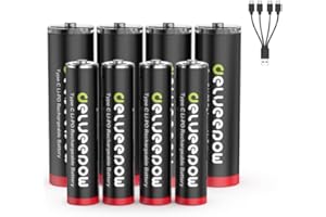 Delyeepow Akumulatory litowe USB-C AA AAA, wielokrotnego ładowania, 1,5 V, 3400 mWh AA, 4 sztuki 1200 mWh AAA, 4 sztuki baterii USB do ładowania z kablem USB do ładowania USB-C 4 w 1, szybkie