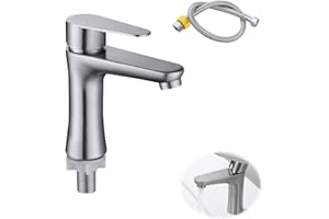 DAJASD Kleine Armatur Gäste WC, Edelstahl Gäste WC Wasserhahn, Einhand Bad Waschtischarmatur mit Anschlussschlauch, Wunderschöne Design, Für Gäste WC, Badezimmernur nur Kaltwass