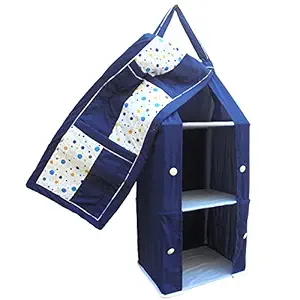 SRIM Kids Polyester Hanging Foldable Polka Dots Baby Almirah with Collapsible Wardrobe (Blue, 95x35x25cm)