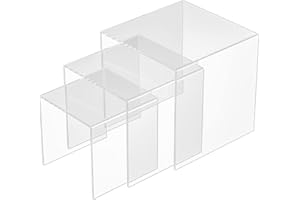 Sezanrpt Clear Acrylic Risers 3 pcs, Square Acrylic Food Display Stands Tabletop, Display Shelf for Vendors, Collectibles, Funko Pop, Food, Glasses, Perfume, Small Plants - 5''x6''x7''
