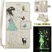 Produktbild Honor 6X lederhülle ledercase,Huawei Honor 6X Luminous Leder Wallet Tasche Brieftasche Schutzhülle,Fanryn Schönes Mädchen und Katzen Muster Nacht Leuchtende Design Hochwertige PU Leder Flip Tasche Case Hülle im Bookstyle mit Standfunktion Kredit Kartenfächer für Huawei Honor 6X (Gold)