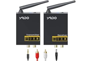YMOO Wireless émetteur-récepteur de Transmission Audio 2,4 GHz, Adaptateur Audio Jack RCA 3,5 mm, Faible Latence 20ms, stéréo HiFi 48 kHz/24 Bits pour TV/PC vers Caisson de Basses/Haut-Parleur/ampli