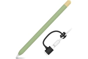 AHASTYLE Bicolore Coque pour Apple Pencil 1ère Génération, Anti-Dérapante Silicone Étui en Protection Apple Pencil 1ere Generation [Kit d'attache D'adaptateur de Câble Ajouté] (Avocat Vert + Jaune)