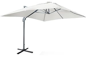 Alice's Garden - Parasol déporté Solaire LED rectangulaire 3x4m Haut de Gamme - Luce Ecru/Crème - Parasol excentré inclinable. Rabattable et Rotatif à 360°