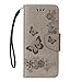 Produktbild Samsung Galaxy S9 Hülle,Stilvoller Handyhülle Fall GOGME [Geprägte Relief Serien] Retro geprägte Schmetterlings Blume Schutzhülle,Einschubfächer für Karten,Magnetische Verschluss,Flip Bracket Funktion Senior PU-Leder Brieftasche Telefon-Kasten.grau