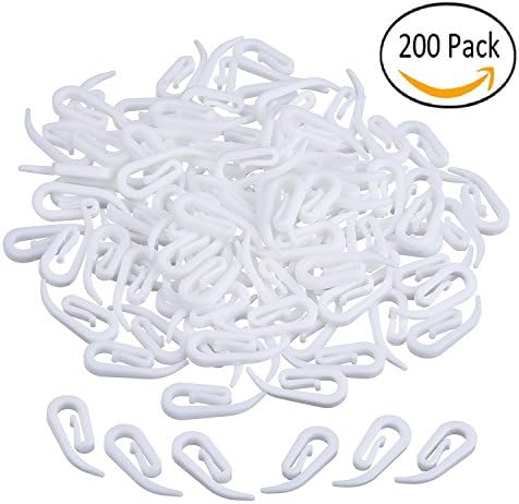 (200 pack) Curtain Hooks Strong Plastic and White Hooks 2.8 by 1.2 cm for Shower, Window and door curtain