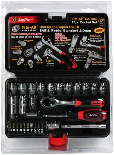 Ampro T45970 1/4-Inch Drive Fits-All Go-Thru Socket Set, SAE and Metric Standard and Deep, 29-Piece