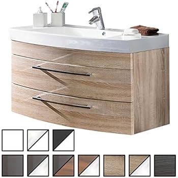 Aqua Bagno Badmöbel 100 cm inkl. Keramik Waschtisch Waschplatz mittig