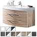 Produktbild Waschtisch Belum Sonoma-Eiche (Waschbecken mit Waschbeckenunterschrank) Breite ca. 100 cm, für Gäste-WC, Form recht-eckig, hängend, Front leicht geschwungen, 2 Schubladen breit, hochglanz