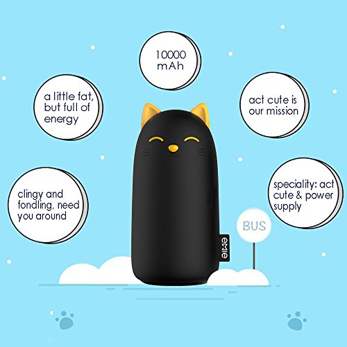 EMIE Cute Kitten Entwurf 10000mAh hohe Kapazität Externer Akku Portable Akku Ladegerät 5V 2.1A Schnell WiederaufladbarUSB Ladegerät Pack für iPhone 6/5/4, iPad, iPod, Samsung, Smartphones, Tablet-PCs (Schwarz) - 3