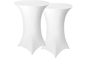 Granbest Pack of 2 Cocktail Table Covers Fitted Spandex Square Corners Cocktail Tablecloths for Party, Banquet, Wedding Event, Exhibition, Vendor, Outdoors (White, Ø 80-85cm)