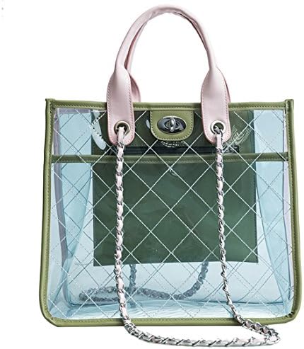 Dunland Women 2 Piece Clear Bag PVC High-capacity Color Collision Bag Cross Body Tote Handbag Purse A64 Black