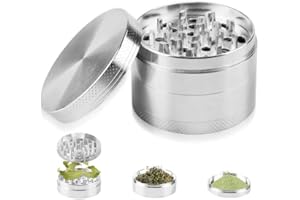 RUNEAY Herb Grinder, Premium Metal Herb Grinder 4 Layers with Pollen Catcher,Grinder Zinc Alloy Grinder for Spice Herb Coffee,Silver Ø 63mm