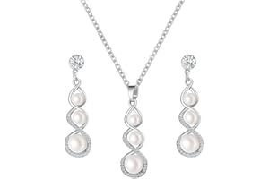 KBRPEY Perlen SchmuckSet für Damen Anhänger Halsketten und Ohrringe Set mit Kristall Perle Exquisite Modeschmuck Weihnachtsgenchenke Geburtstag Geschenk zum Valentinstag