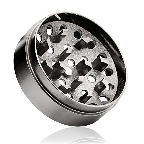 Anpro Premium Aluminium Pollen Grinder Crusher für getrocknete Tabak, Herb, Kräuter, Gewürze, Herb. Ø55mm, 4-teiliges Set mit Mini-Scraper, Schwarz - 6