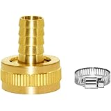 Joywayus 5/8" Barb x 3/4" Female GHT Thread Swivel Round Brass Garden Water Hose Pipe Connector Copper Fitting with Stainless