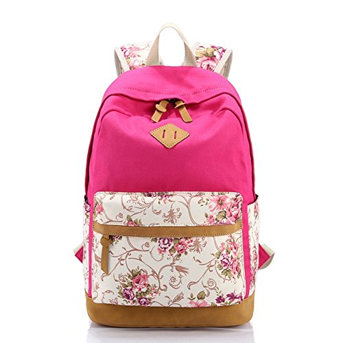 Preisvergleich Produktbild Rucksack Mädchen Teenager Blume Gedruckt Leinwand Schulrucksäcke - Damen Schultasche Tablet Laptop Tasche für Universität Outdoor Freizeit Rucksäcke,rosa