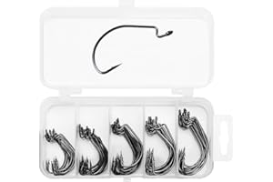 Pamtns Offset Haken - 50 Stück Angelhaken Set mit 5 Größen, Dropshot Haken, Kohlenstoffstahl, Weiche Köder, Jigging Fischhaken Angelzubehör