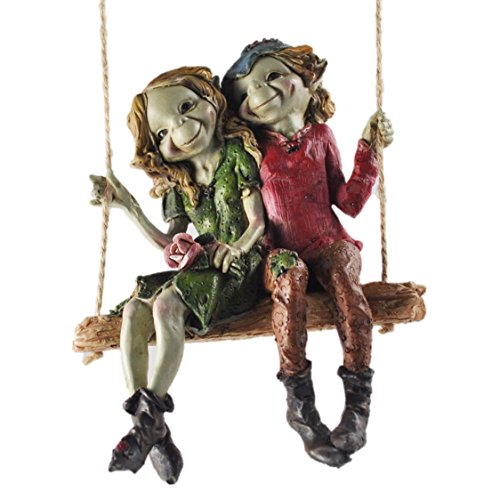 Deko-Element Elfenpaar auf Schaukel, zum Aufhängen, hochwertiger Gartenschmuck, Höhe 12 cm