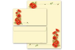 PAPER-MEDIA 20 pezzi Set completo Fiori & Petali, FIORI DEL PAPAVERO 10 fogli di carta da lettera e 10 buste DIN LANG (senza finestra)