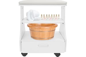 DHQCQL Salonvagn med kudde, 3-stegs förvaringsvagn för manikyrutrustning och pedikyrverktyg, vagn för fotbad, pedikyr, salongtillbehör, upp till 50g, 52 * 41 * 55 cm