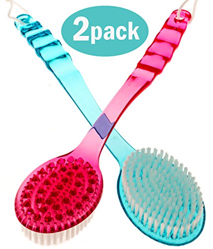 Bath Blossom Back Scrubber (2 Pack) - Shower Plastic Bath Brush Double Sided - Massage Cellulite - Suitable For Men And Women