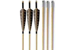 ZSHJG 6pcs Tir à l'arc Flèches en Bois Plumes de Dinde Traditionnel Flèches d'arbre en Bois pour 35 Lbs Recurve Arc Longbow Arc