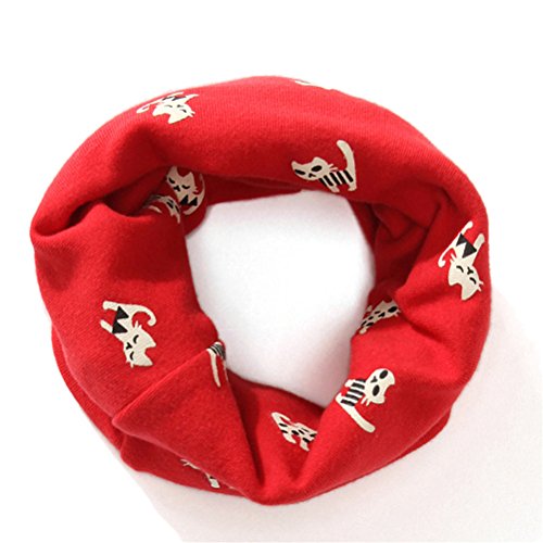 Moolecole Cute Fashion Children Scarf Kids Baby Girls Boys Cotton Scarf Neckchief Muffler Soft Scarf Red Cat
