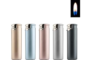 SEPILO 5 Feuerzeuge Metallic Matt Slim Line Feuerzeug mit Normalflamme Soft Flame Gas wiederbefüllbar Flammenstärke regulierbar Pastell Farben
